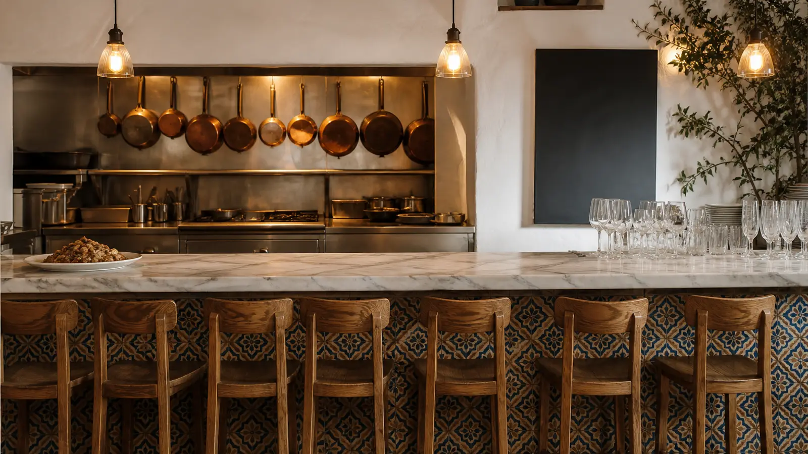 The six-stool counter facing the kitchen