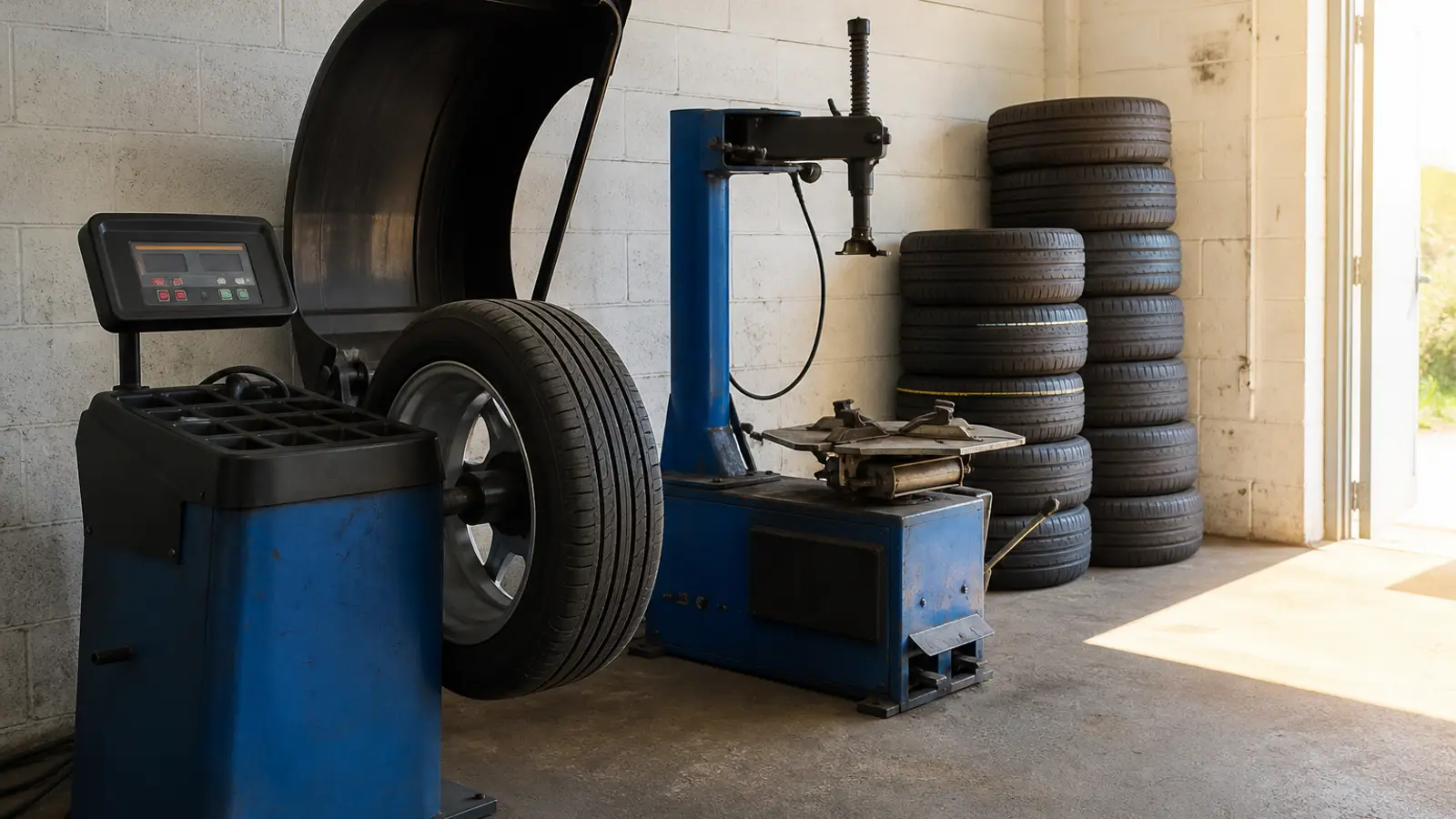 Wheel on the workshop's balancing machine